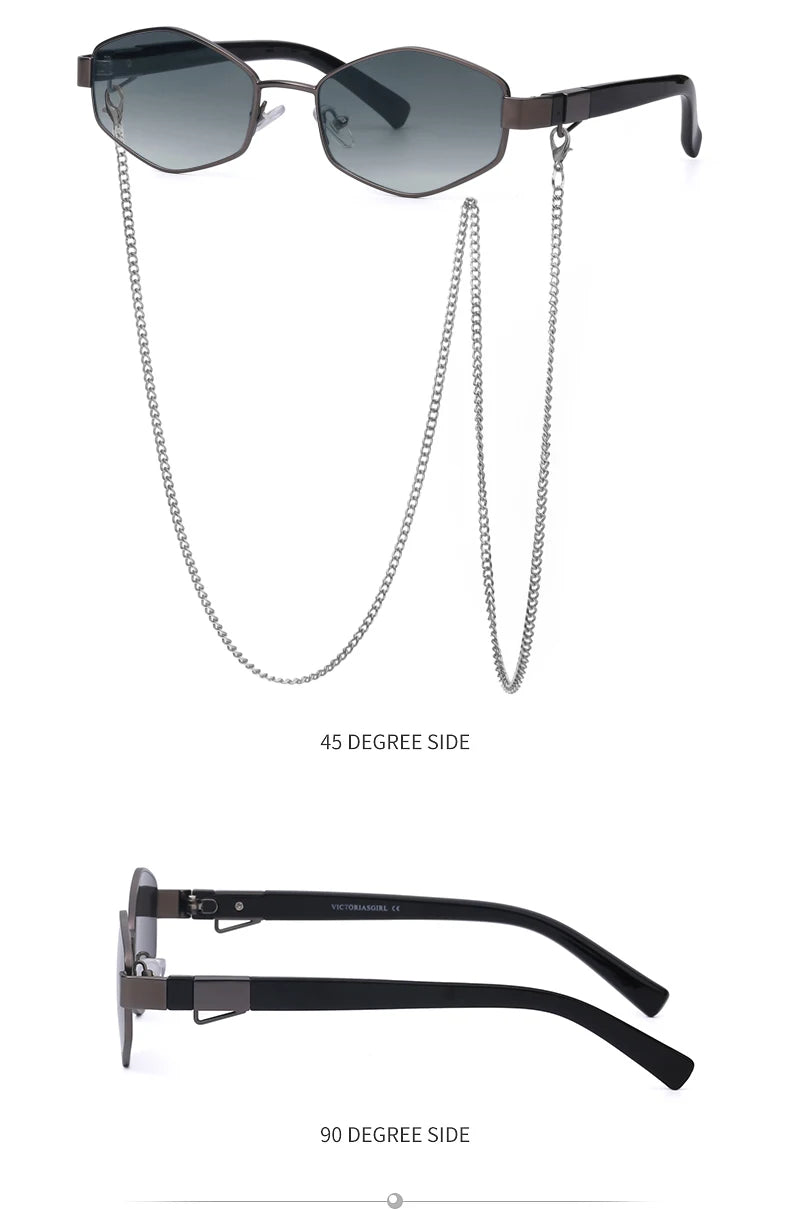 Sexy Small Frame Hexagon Sunglasses Women With Chain 2025 Luxury Brand Designer Punk Sun Glasses For Ladies Shades Gafas De Sol