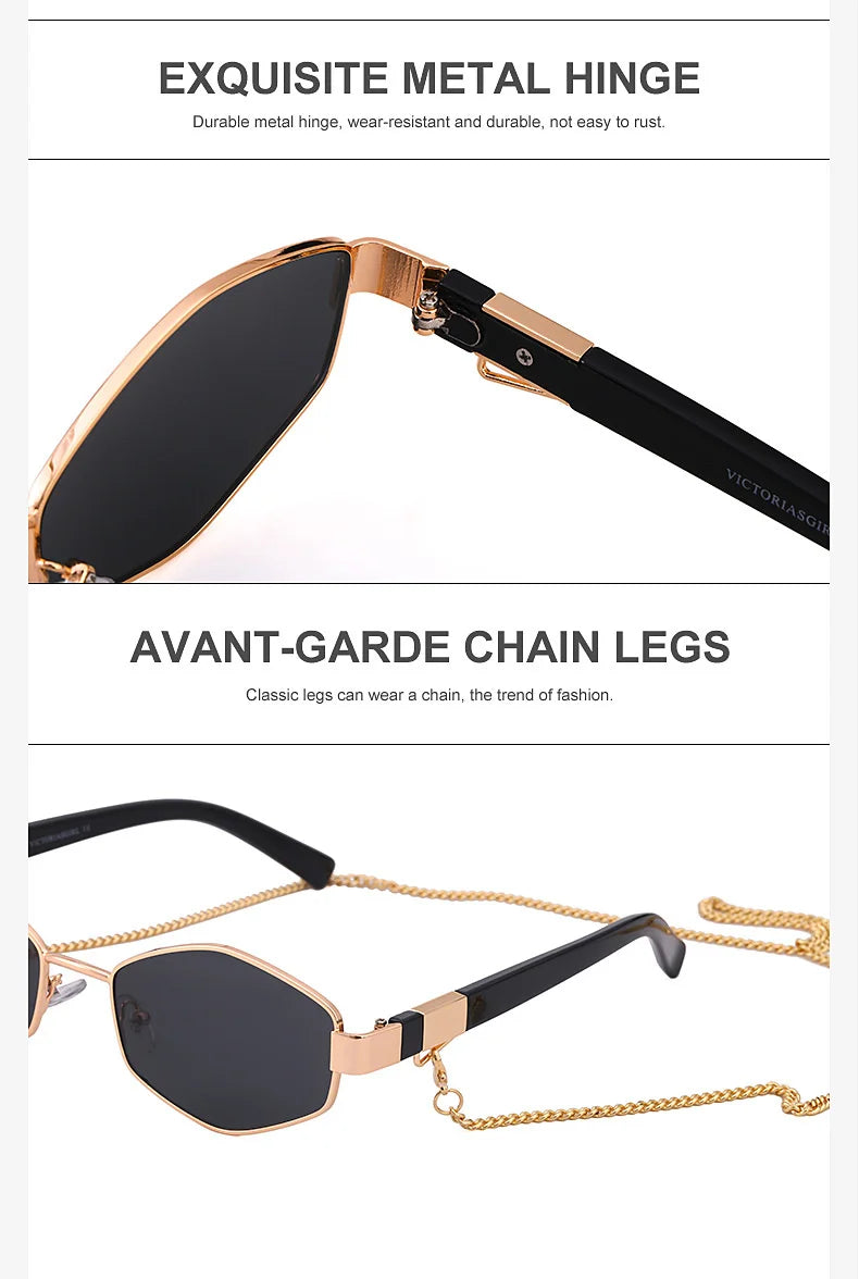 Sexy Small Frame Hexagon Sunglasses Women With Chain 2025 Luxury Brand Designer Punk Sun Glasses For Ladies Shades Gafas De Sol
