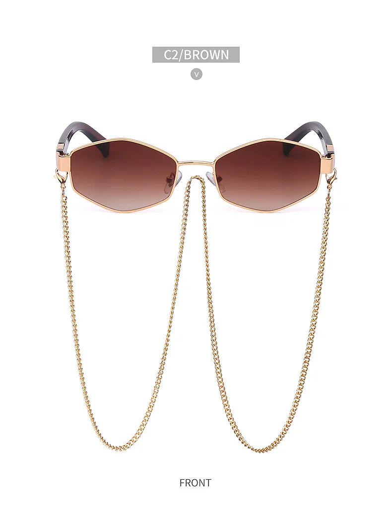 Sexy Small Frame Hexagon Sunglasses Women With Chain 2025 Luxury Brand Designer Punk Sun Glasses For Ladies Shades Gafas De Sol