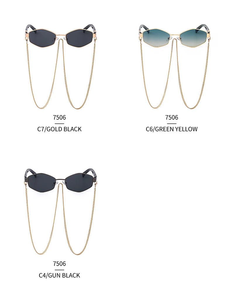 Sexy Small Frame Hexagon Sunglasses Women With Chain 2025 Luxury Brand Designer Punk Sun Glasses For Ladies Shades Gafas De Sol